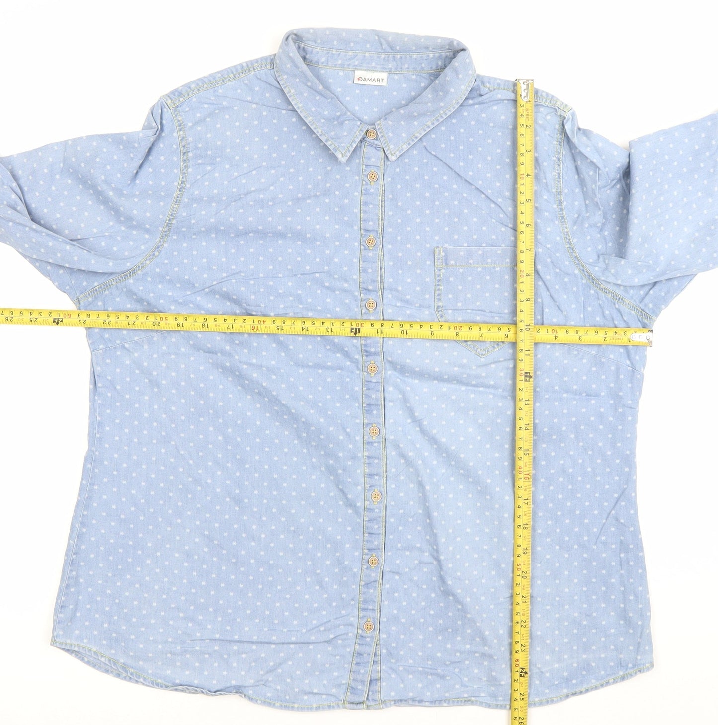 Damart Women’s Blue Polka Dot Button-Up Cotton Shirt UK 20