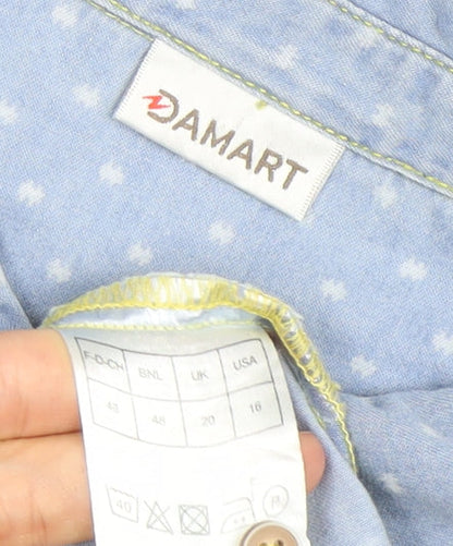 Damart Women’s Blue Polka Dot Button-Up Cotton Shirt UK 20
