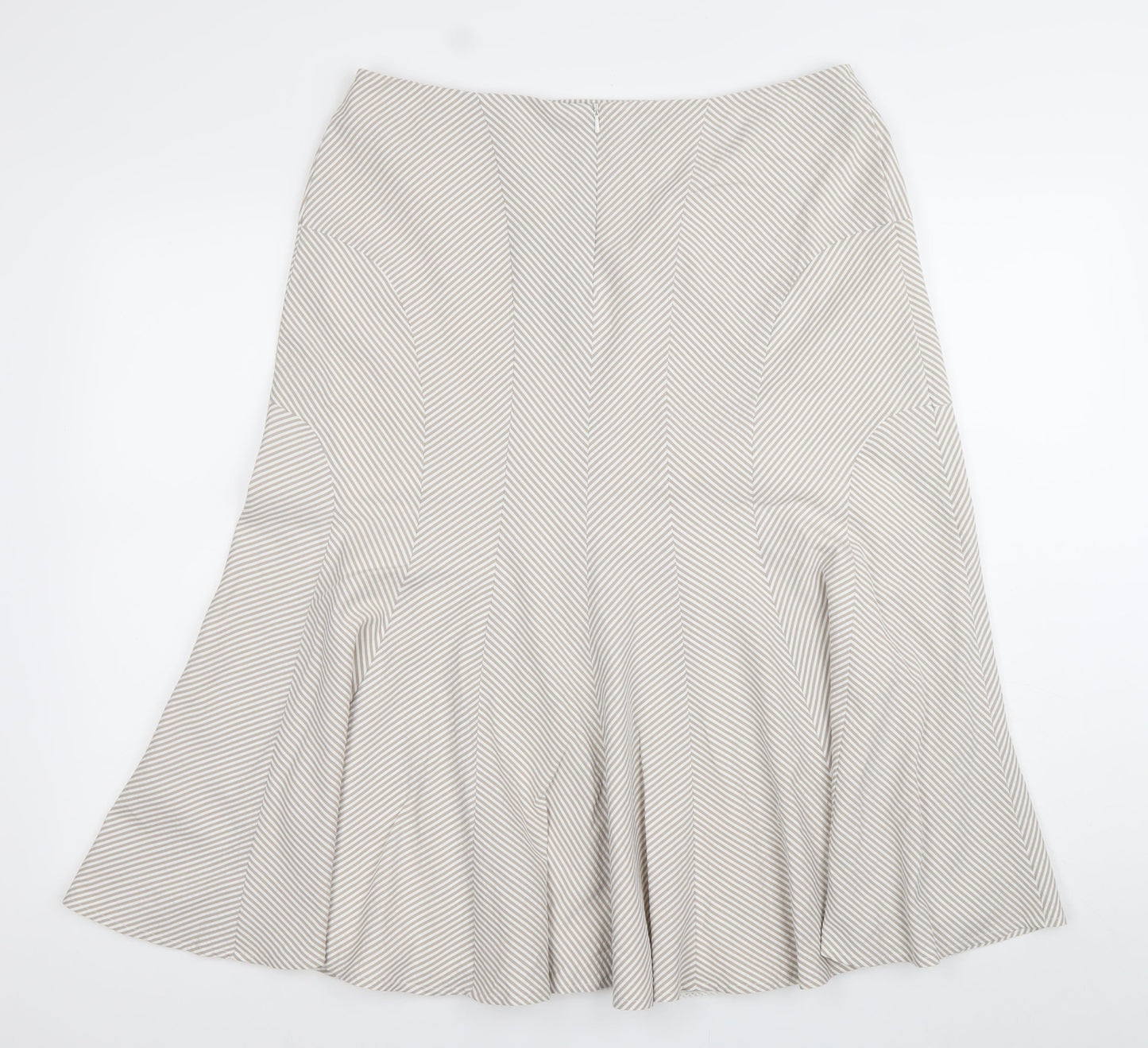 Kaliko Women’s Beige Striped Midi Flare Skirt Size 14 Cotton