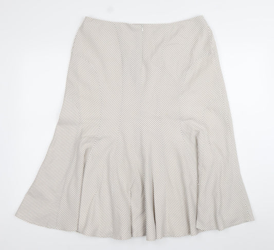 Kaliko Women’s Beige Striped Midi Flare Skirt Size 14 Cotton