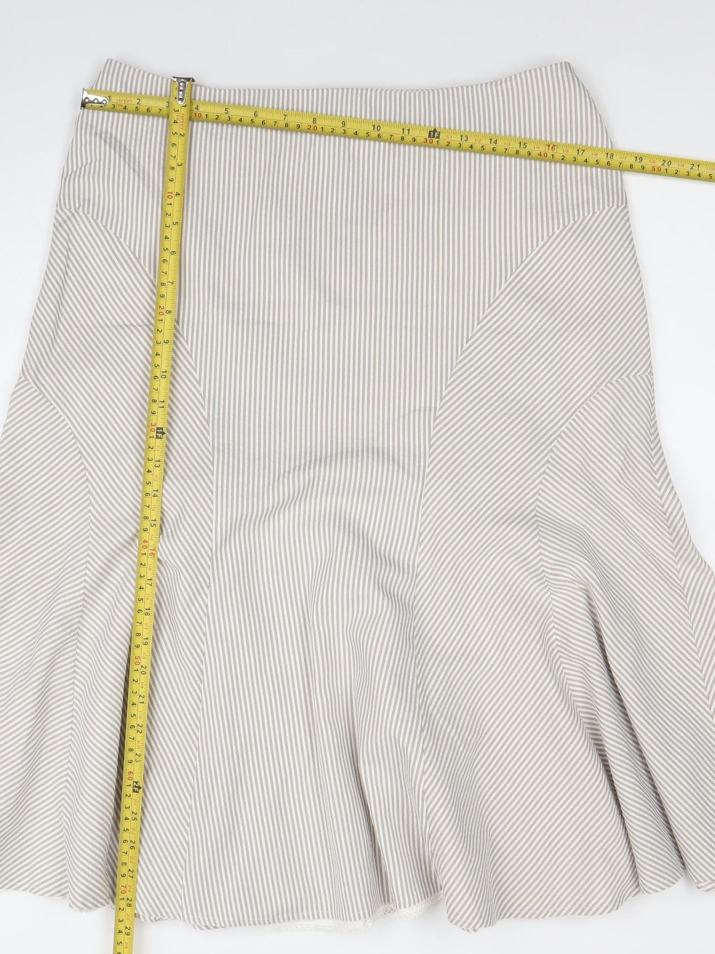 Kaliko Women’s Beige Striped Midi Flare Skirt Size 14 Cotton