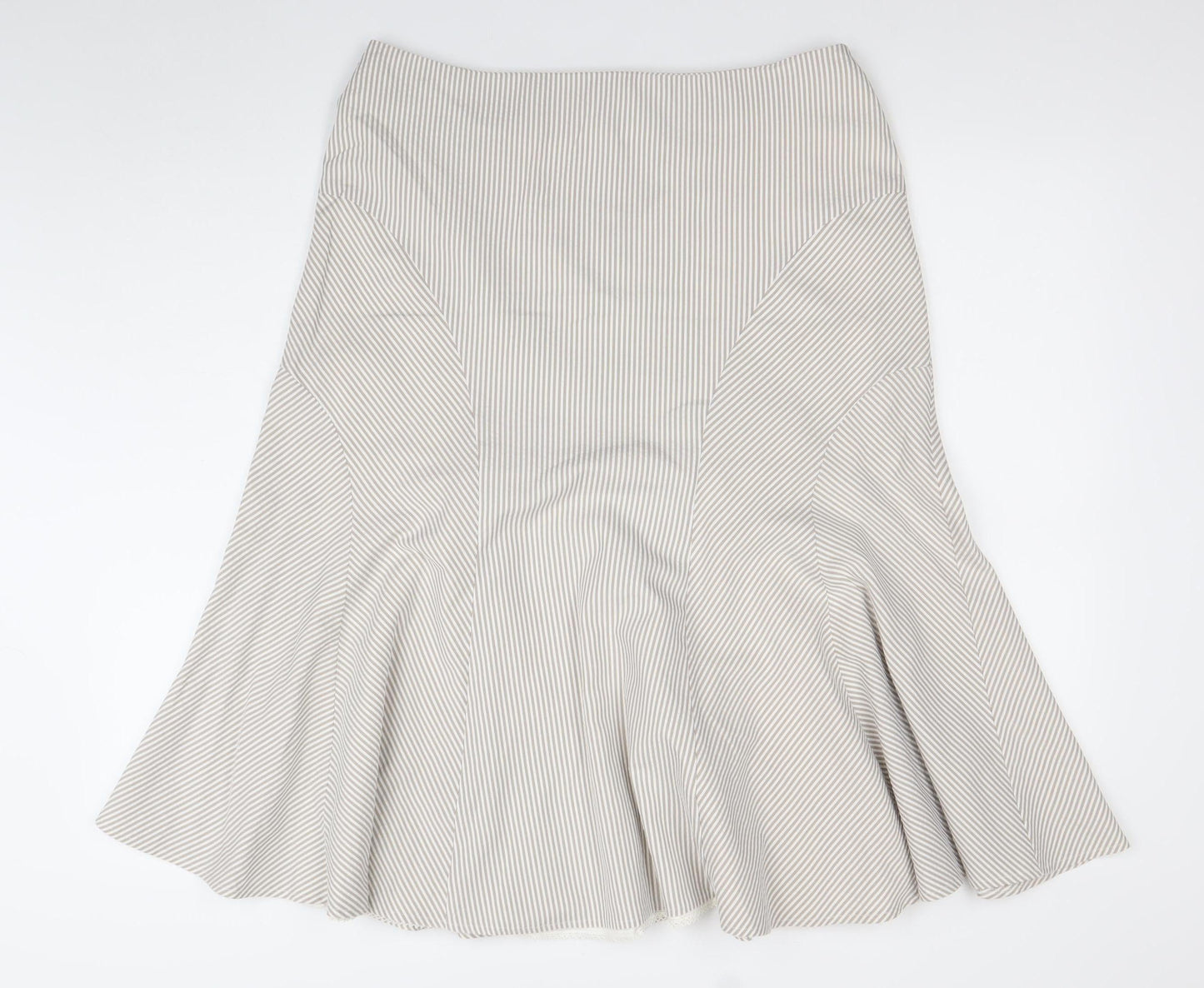 Kaliko Women’s Beige Striped Midi Flare Skirt Size 14 Cotton