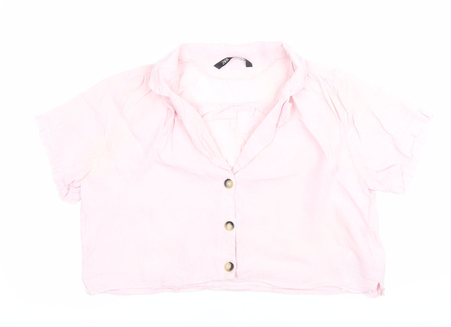 Womens UK Size M Zara Pink Cropped Button-Up