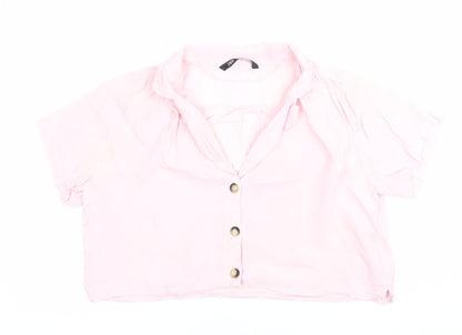 Womens UK Size M Zara Pink Cropped Button-Up