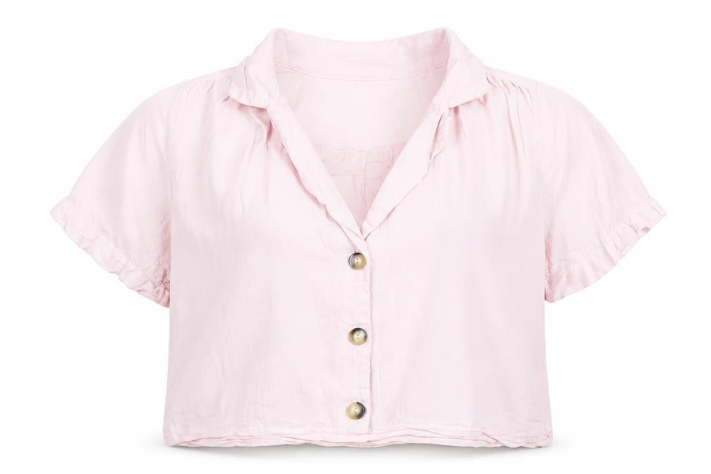 Womens UK Size M Zara Pink Cropped Button-Up