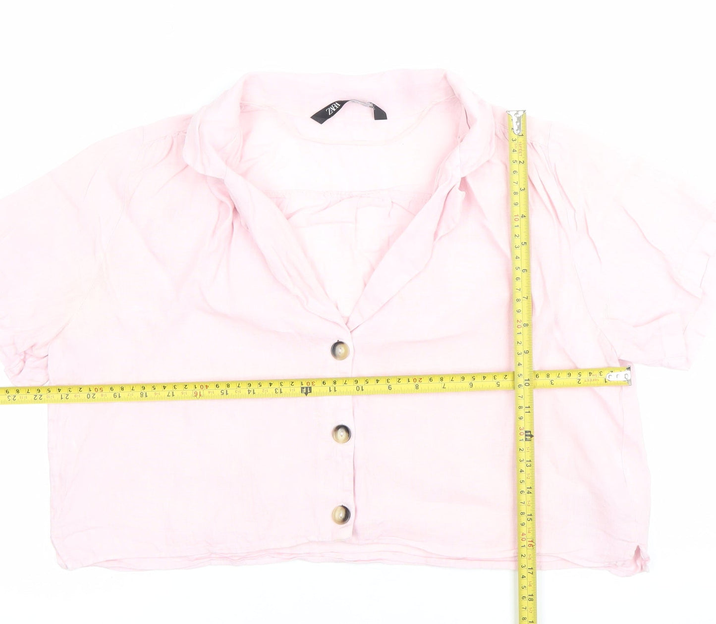 Womens UK Size M Zara Pink Cropped Button-Up