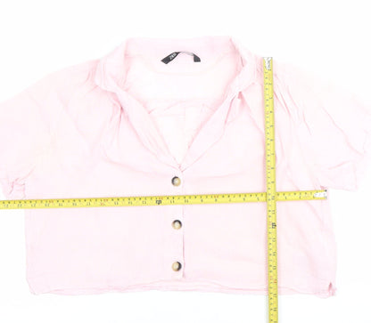 Womens UK Size M Zara Pink Cropped Button-Up