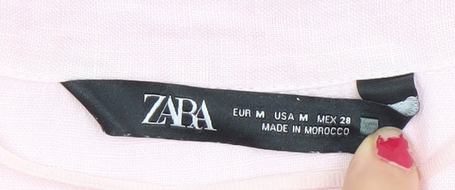 Womens UK Size M Zara Pink Cropped Button-Up