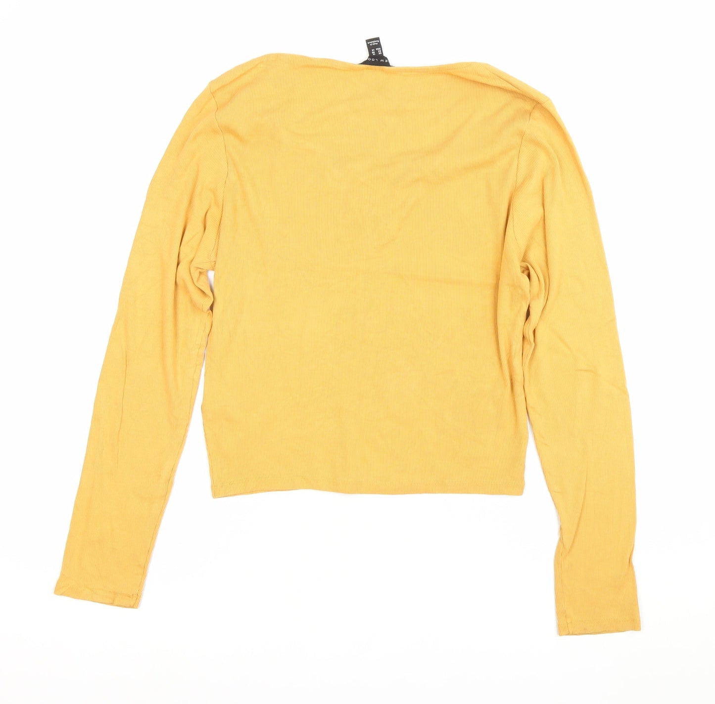 New Look Women’s Yellow Long Sleeve Cropped Lace Up V-Neck Top Size 18