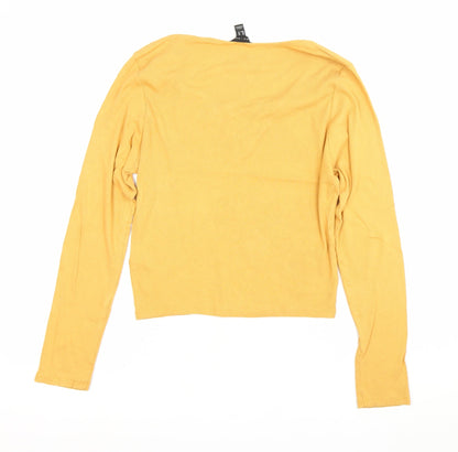 New Look Women’s Yellow Long Sleeve Cropped Lace Up V-Neck Top Size 18