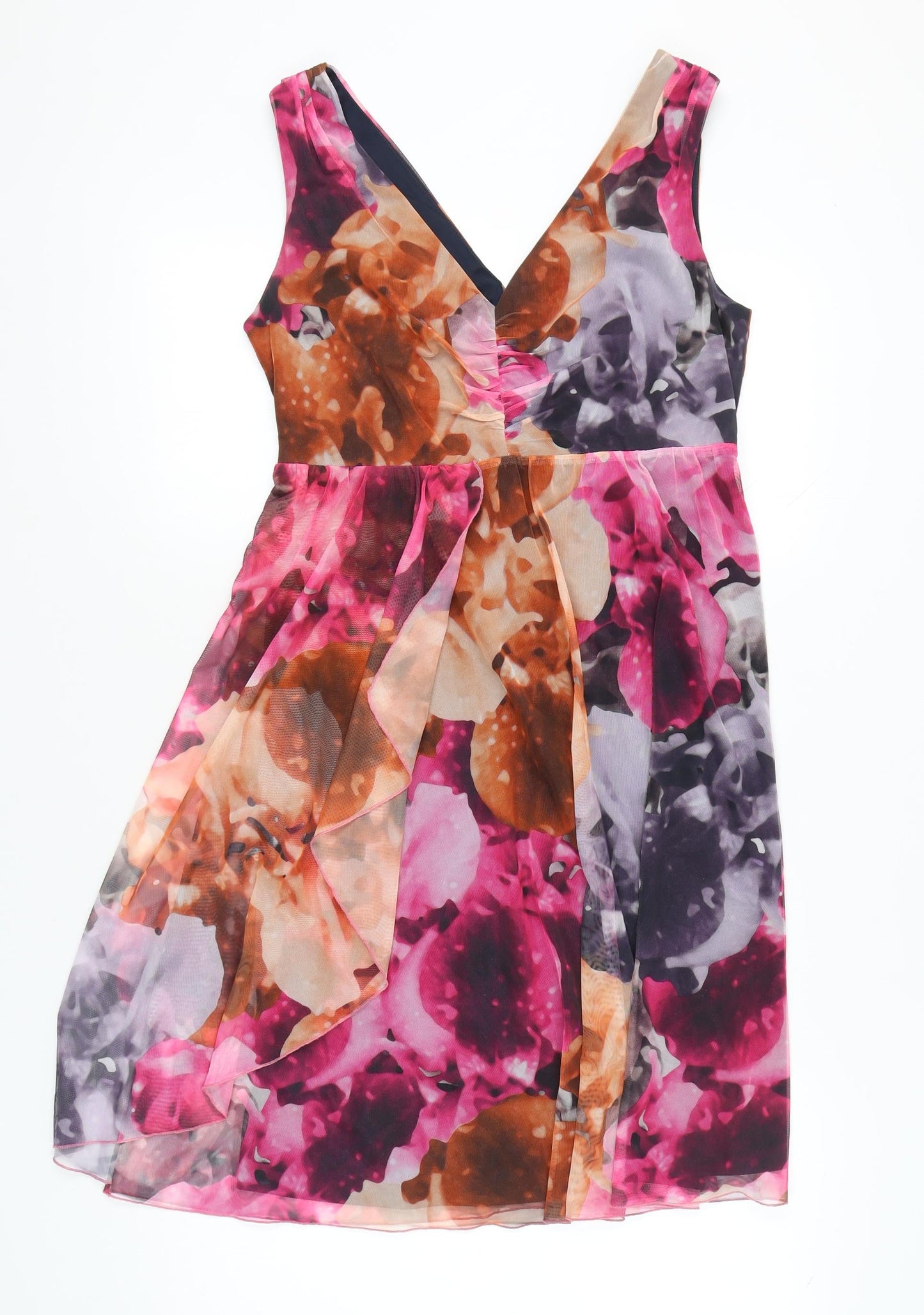 Next Womens Multicoloured Floral A-Line Dress Size 14 Sleeveless V-Neck