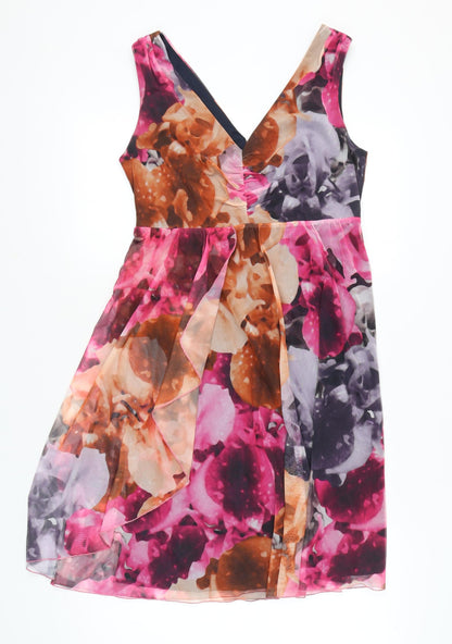 Next Womens Multicoloured Floral A-Line Dress Size 14 Sleeveless V-Neck
