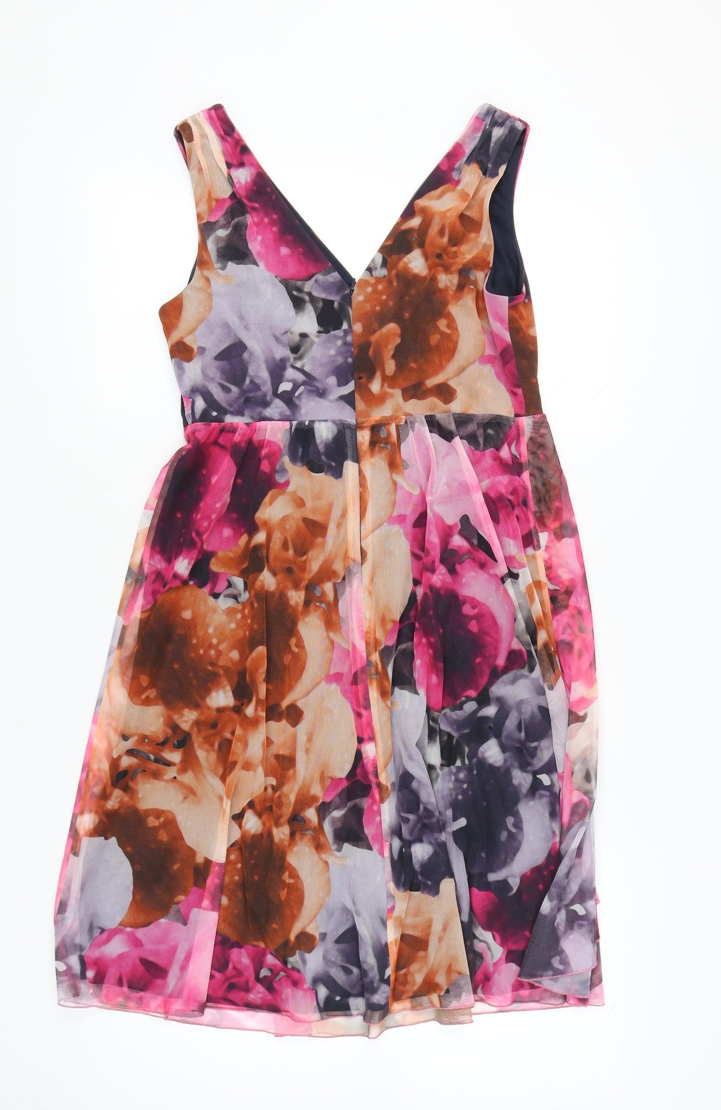 Next Womens Multicoloured Floral A-Line Dress Size 14 Sleeveless V-Neck