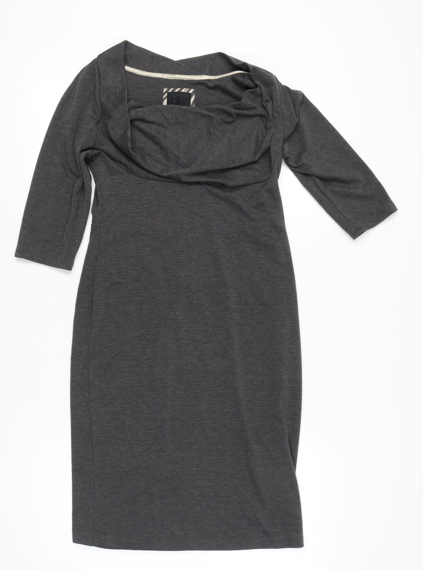 Betty Jackson Black Women’s Grey Sheath Dress Size 12 Cowl Neck