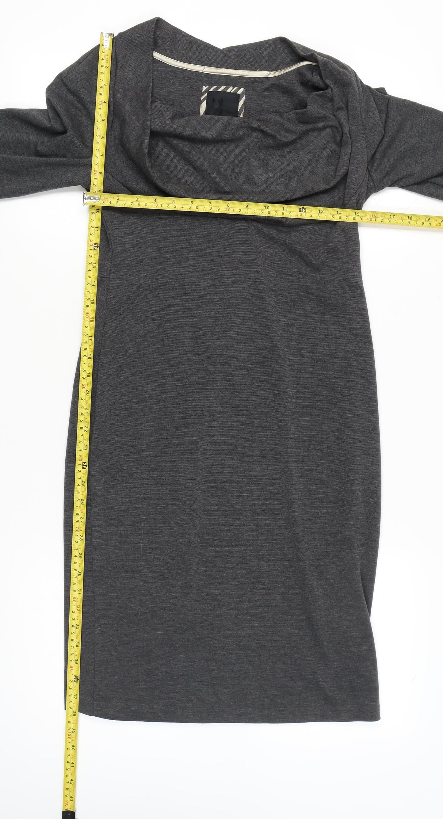 Betty Jackson Black Women’s Grey Sheath Dress Size 12 Cowl Neck