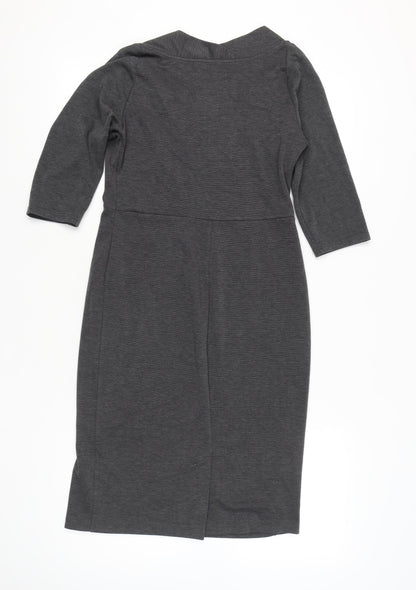 Betty Jackson Black Women’s Grey Sheath Dress Size 12 Cowl Neck