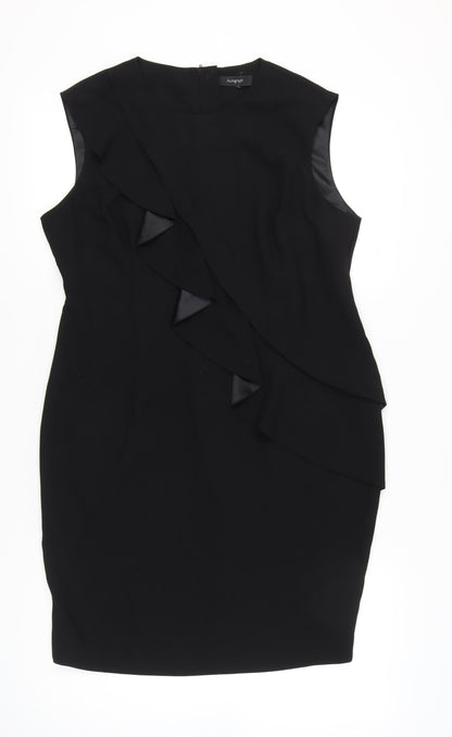 Marks and Spencer Women’s Black Sheath Dress Size 14 Ruffle Detail Sleeveless