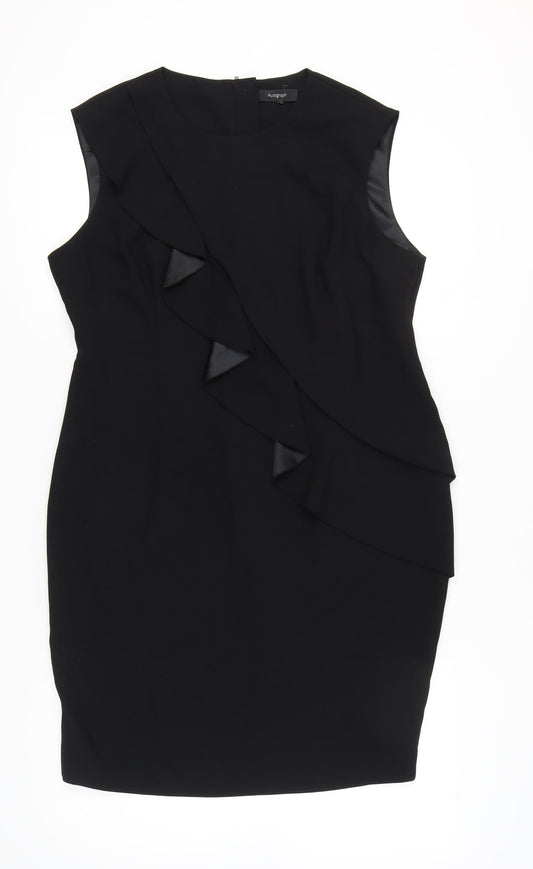 Marks and Spencer Women’s Black Sheath Dress Size 14 Ruffle Detail Sleeveless