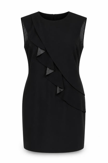 Marks and Spencer Women’s Black Sheath Dress Size 14 Ruffle Detail Sleeveless