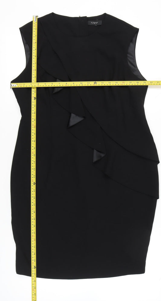 Marks and Spencer Women’s Black Sheath Dress Size 14 Ruffle Detail Sleeveless