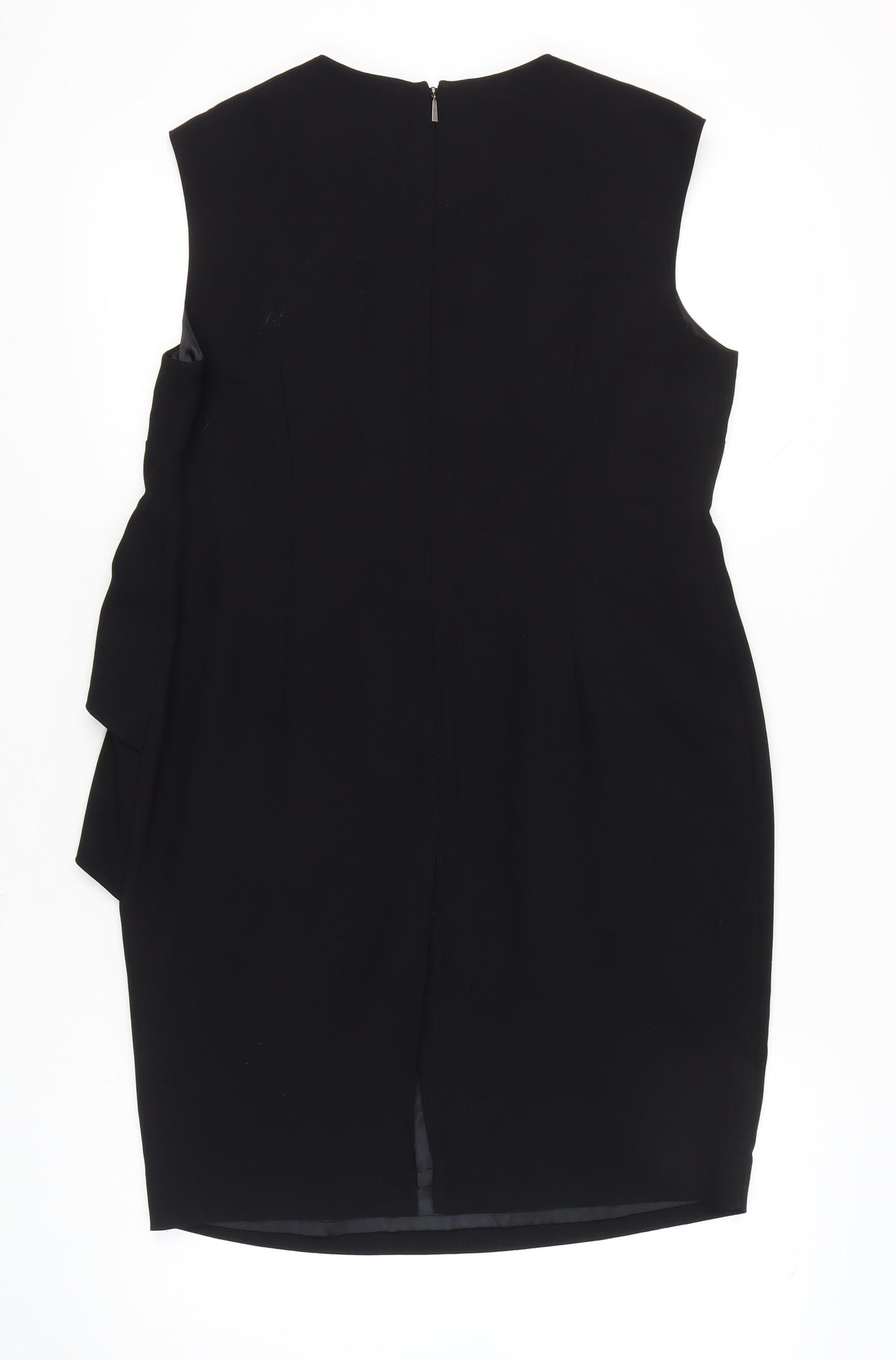 Marks and Spencer Women’s Black Sheath Dress Size 14 Ruffle Detail Sleeveless