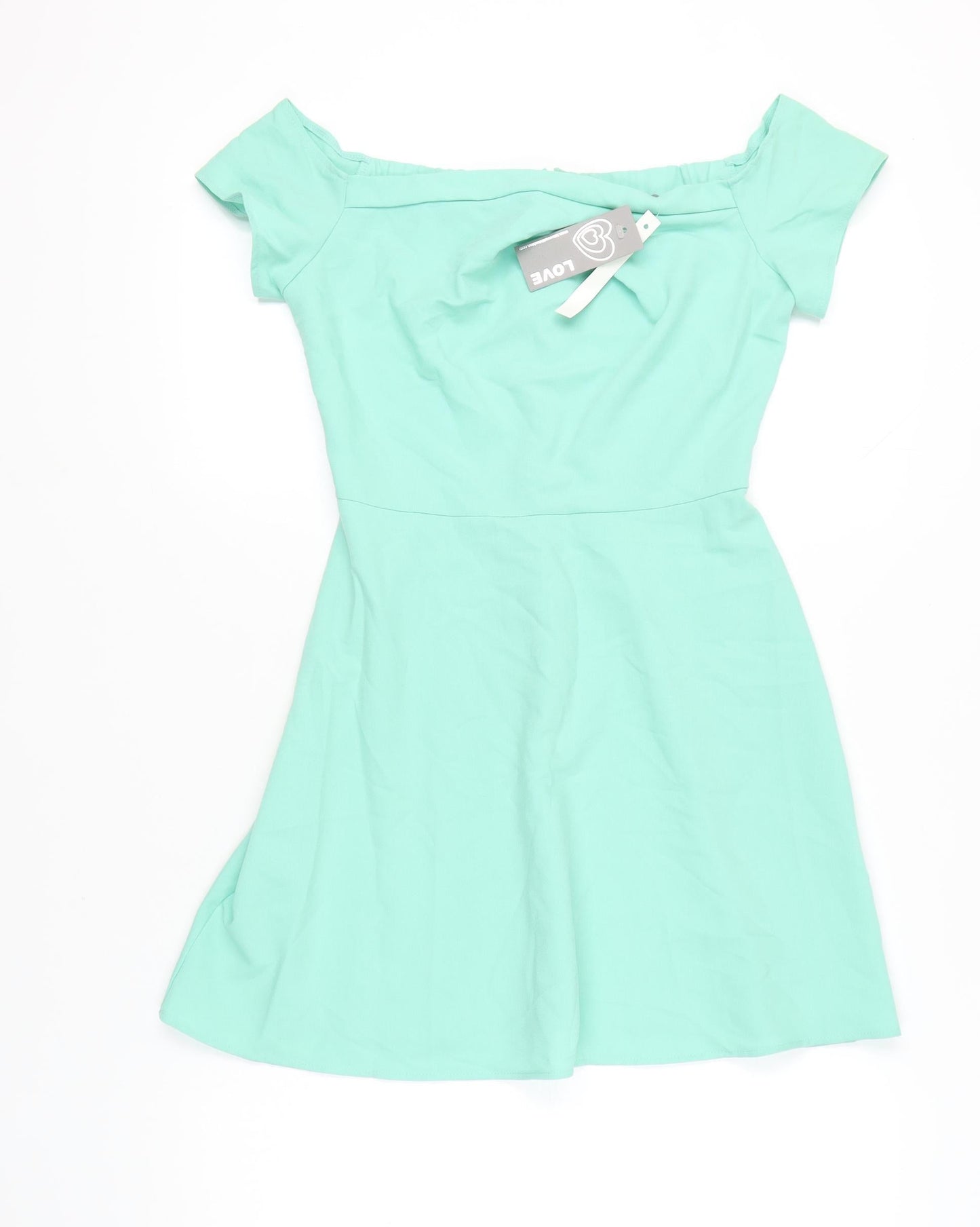 LOVE Women’s Green Off Shoulder A-Line Knee Length Dress M