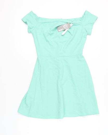 LOVE Women’s Green Off Shoulder A-Line Knee Length Dress M