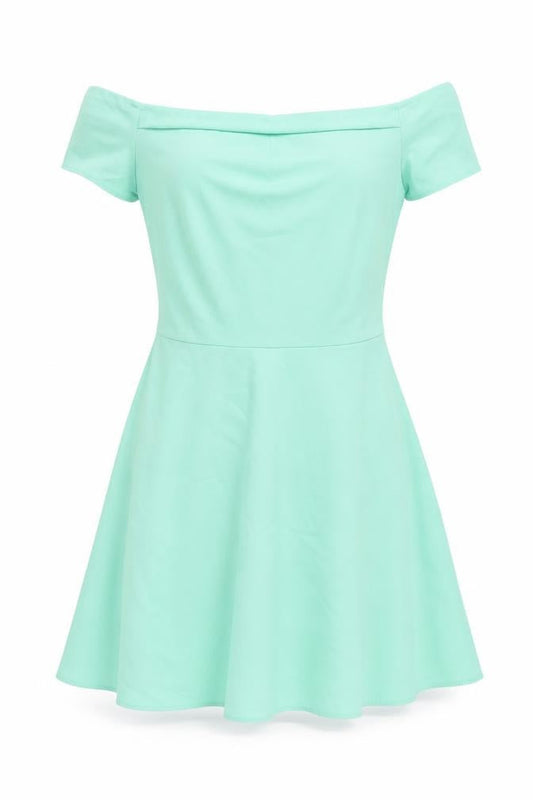 LOVE Women’s Green Off Shoulder A-Line Knee Length Dress M