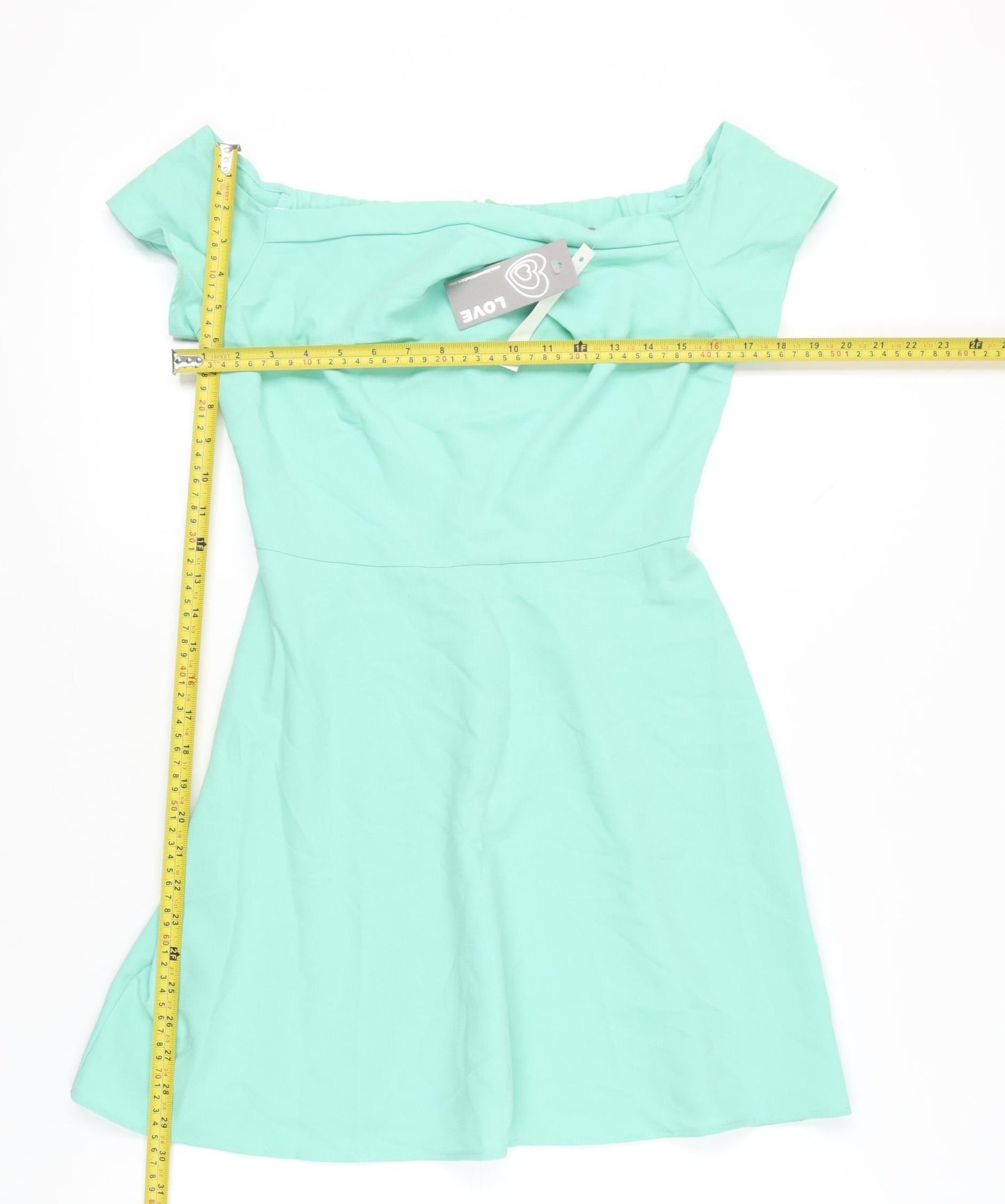 LOVE Women’s Green Off Shoulder A-Line Knee Length Dress M
