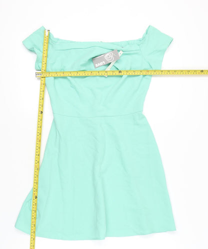 LOVE Women’s Green Off Shoulder A-Line Knee Length Dress M