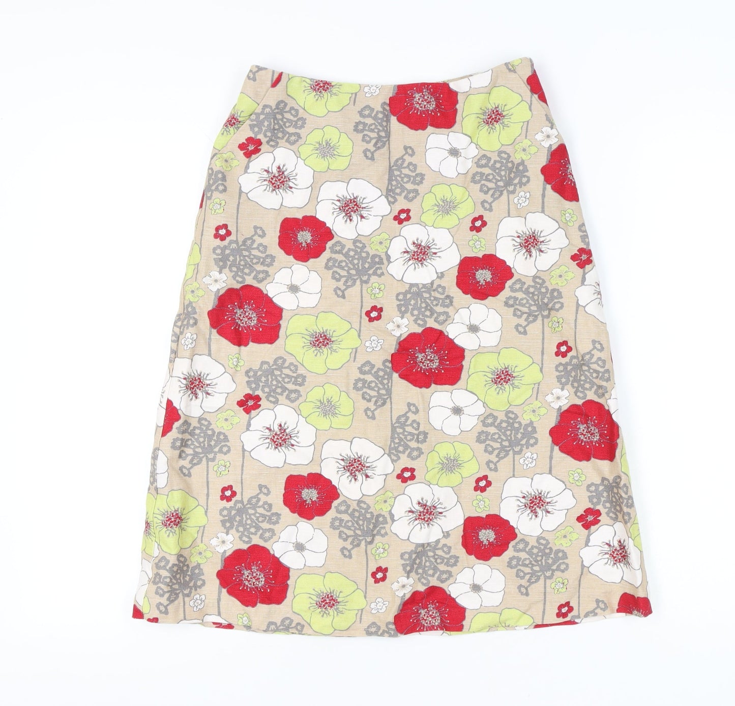 Laura Ashley Women’s Beige Floral A-Line Skirt Size 8 Linen Cotton