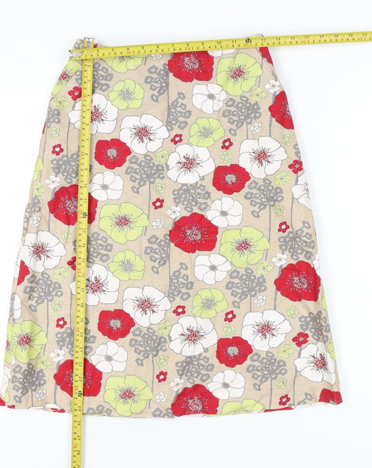 Laura Ashley Women’s Beige Floral A-Line Skirt Size 8 Linen Cotton