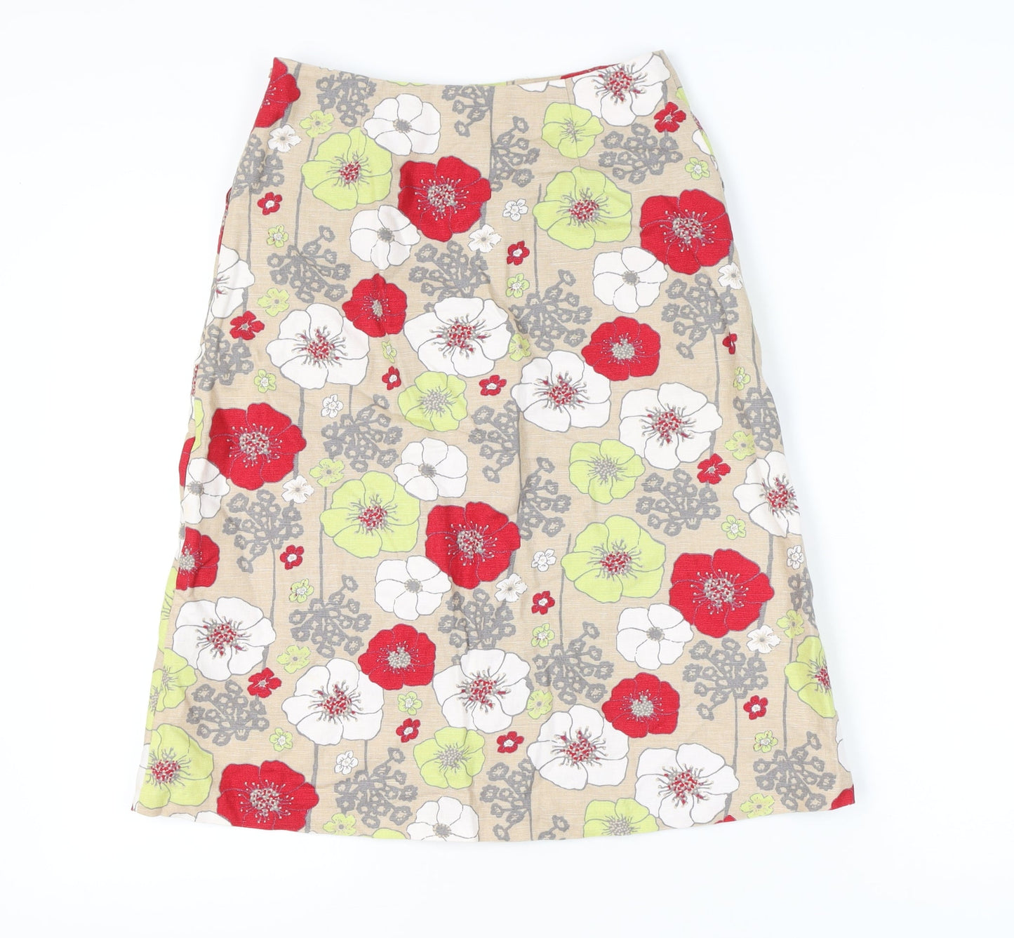 Laura Ashley Women’s Beige Floral A-Line Skirt Size 8 Linen Cotton