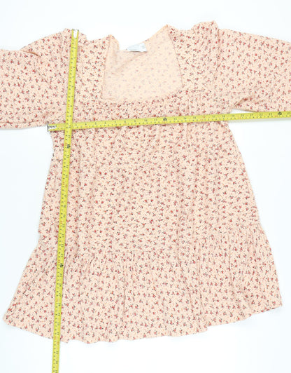 ASOS Design Womens Beige Floral Smocked Short Shift Dress UK 12
