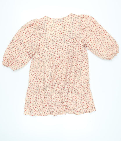 ASOS Design Womens Beige Floral Smocked Short Shift Dress UK 12