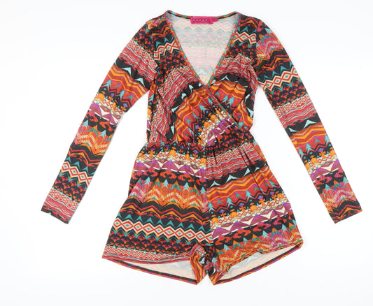 Boohoo Women’s Multicoloured XS Long Sleeve Geometric Playsuit