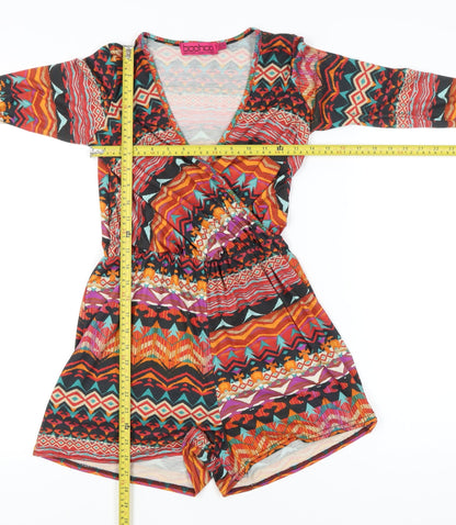 Boohoo Women’s Multicoloured XS Long Sleeve Geometric Playsuit