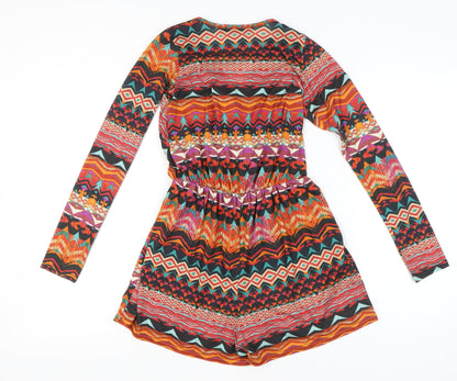 Boohoo Women’s Multicoloured XS Long Sleeve Geometric Playsuit