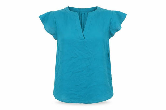 Adrianna Papell Women’s Blue Tunic Blouse V-Neck Cap Sleeve M
