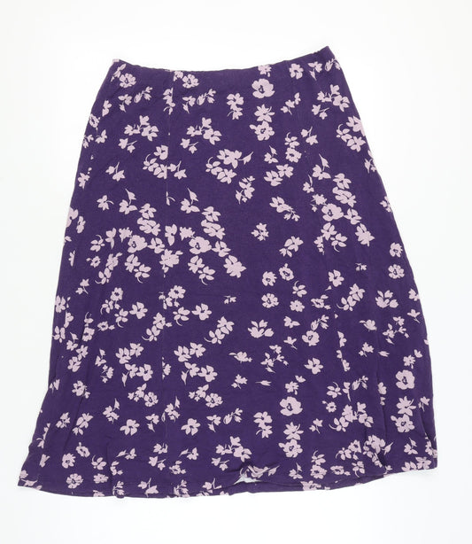 Eastex Womens Purple Floral A-Line Midi Skirt Size 12