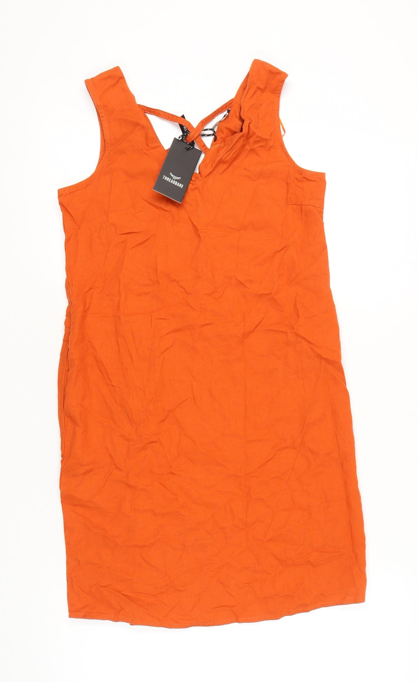 Threadbare Womens Orange Linen Blend Shift Dress Size 8 Sleeveless Summer