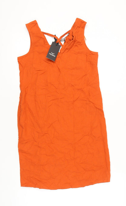Threadbare Womens Orange Linen Blend Shift Dress Size 8 Sleeveless Summer