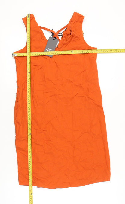 Threadbare Womens Orange Linen Blend Shift Dress Size 8 Sleeveless Summer