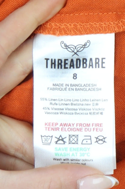 Threadbare Womens Orange Linen Blend Shift Dress Size 8 Sleeveless Summer