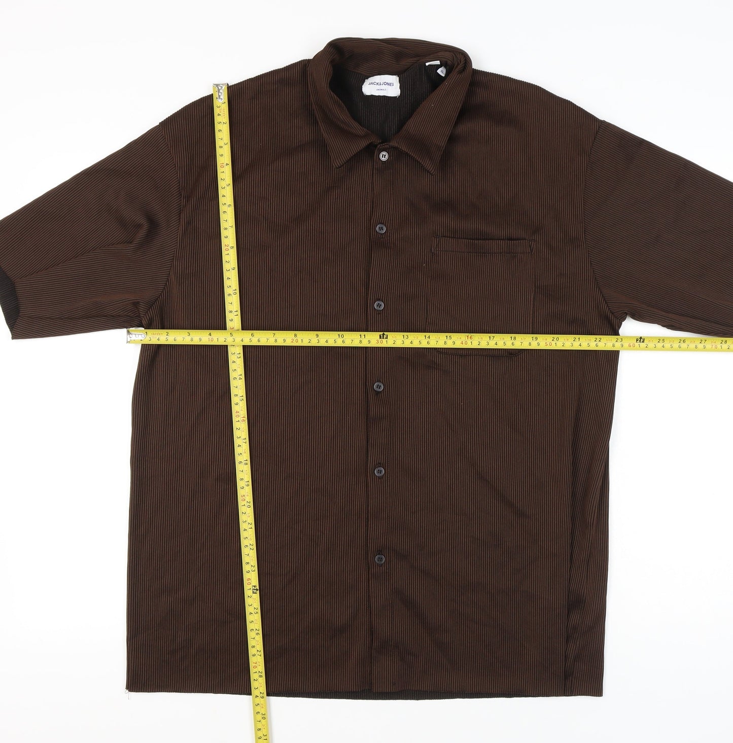 Jack & Jones Men’s Brown XL Short Sleeve Striped Button-Up Shirt