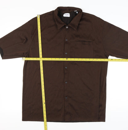 Jack & Jones Men’s Brown XL Short Sleeve Striped Button-Up Shirt
