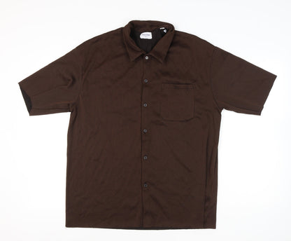Jack & Jones Men’s Brown XL Short Sleeve Striped Button-Up Shirt