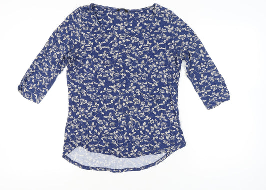 M&Co Womens Blue Floral Tunic Blouse Size 18 Scoop Neck 3/4 Sleeve