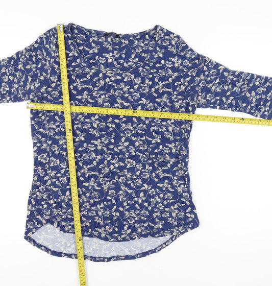 M&Co Womens Blue Floral Tunic Blouse Size 18 Scoop Neck 3/4 Sleeve