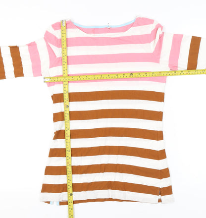 Boden Womens Pink White Brown Striped Long Sleeve Cotton T-Shirt UK 10